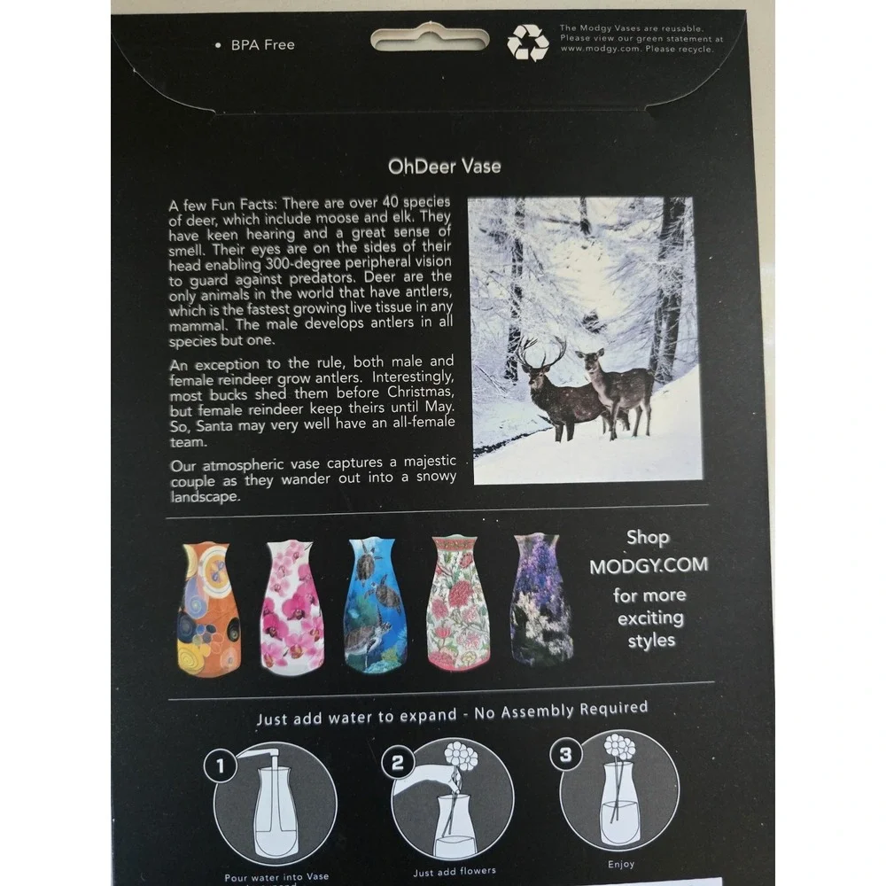 Modgy Expandable Plastic Vase OhDeer Christmas Holiday 10x6‎ New